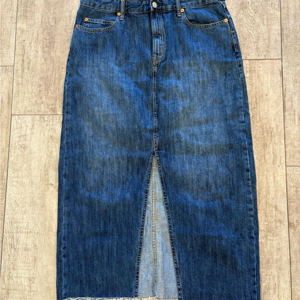 Gap Classic Dark Blue Denim Midi Skirt with Front Slit